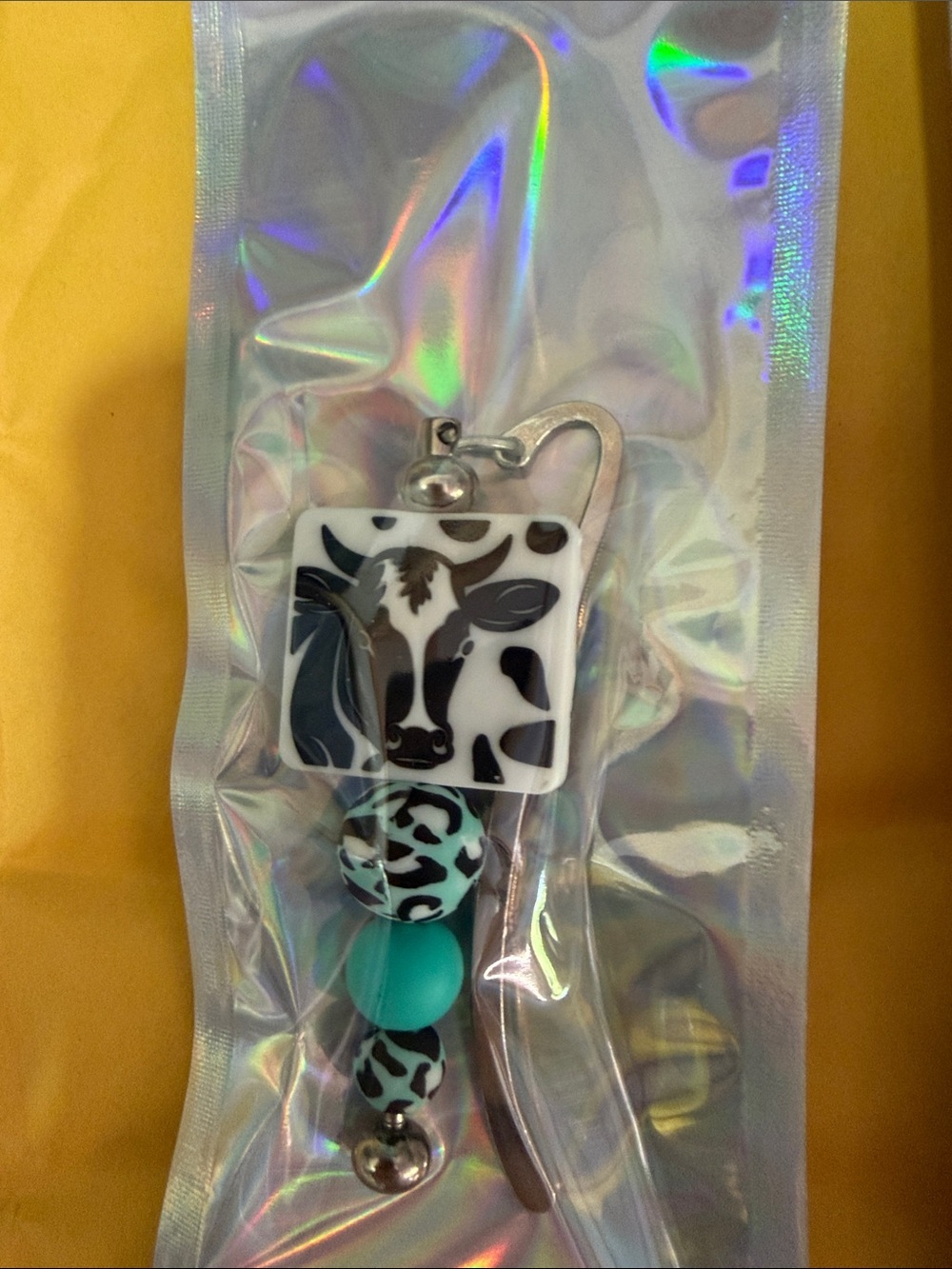 Cow & Highland Cow Silicone Bead book mark- Teal, Black, Peach handmade - Picture 2 of 3